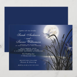 Royal Blue Wedding Full Moon Dragonfly Pond Einladung