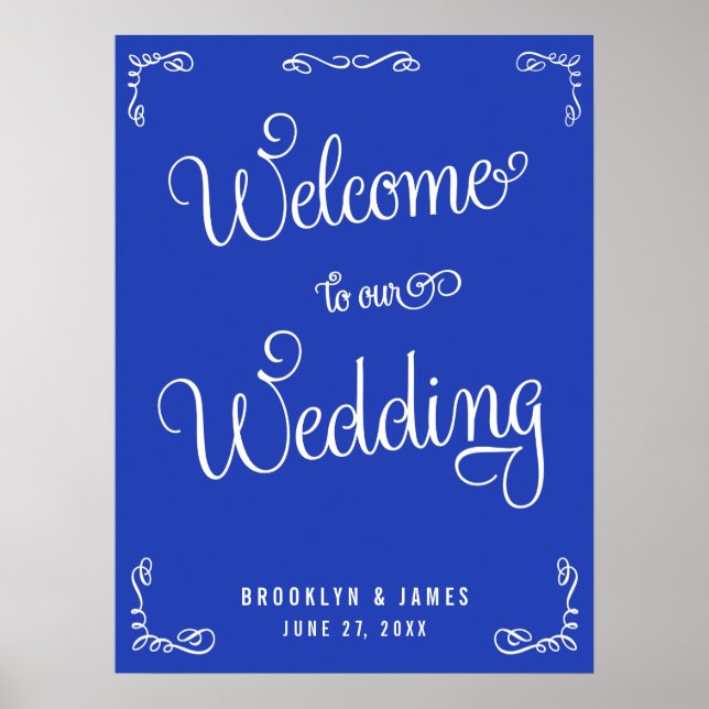 Royal Blue Wedding Reception Print mit Wirbel Poster (Vorne)