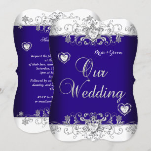 Royal Blue Wedding Silver Diamond Hearts b Einladung
