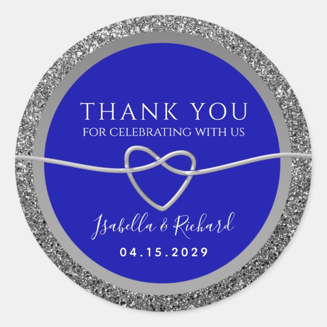 Royal Blue Wedding Vielen Dank Runder Aufkleber (Vorderseite)
