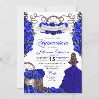 Royal Blue Western Ranchero Quinceanera Einladung