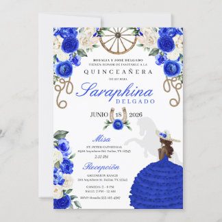 Royal Blue Western Sombrero Mariachi Quinceañera Einladung