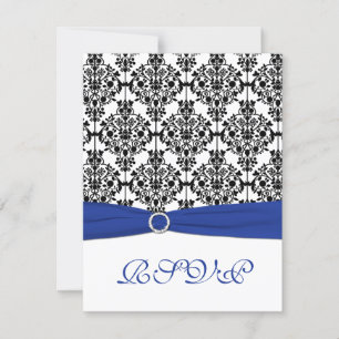 Royal Blue, White, Black Damask Repcard Einladung