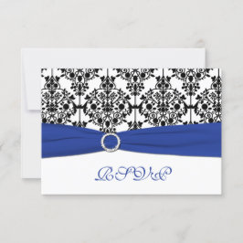Royal Blue, White, Black Damask Repcard RSVP Karte
