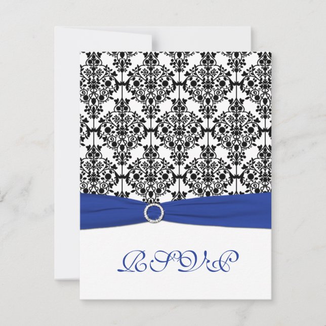 Royal Blue, White, Black Damask Repcard RSVP Karte (Vorderseite)