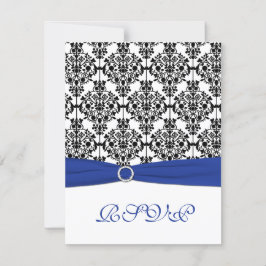 Royal Blue, White, Black Damask Repcard RSVP Karte