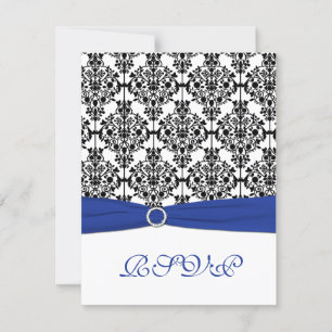 Royal Blue, White, Black Damask Repcard RSVP Karte