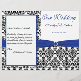 Royal Blue, White, Black Damask Wedding Program
