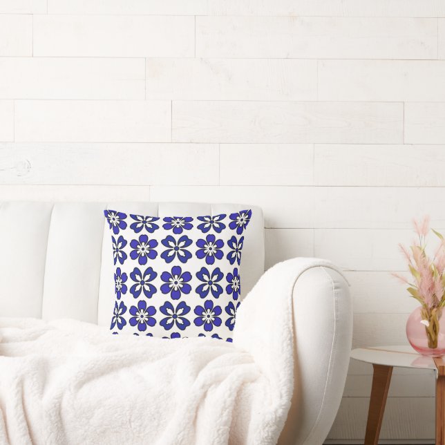 Royal Blue & White Blume Throw Kissen (Liege)