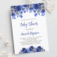 Royal Blue White Blumen Junge Luxus Babydusche