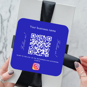 Royal Blue white business name qr code instagramm Quadratischer Aufkleber