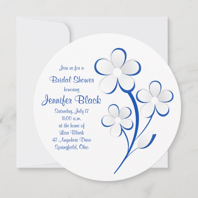 Royal Blue White Daisy Bridal Dusche Einladung (Vorderseite)