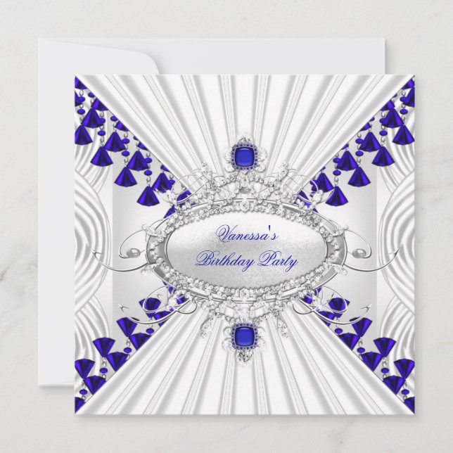 Royal Blue White Diamond Images Beads Party Einladung (Vorderseite)