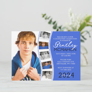 Royal Blue & White Filmstrip 6 Foto Abschluss Einladung