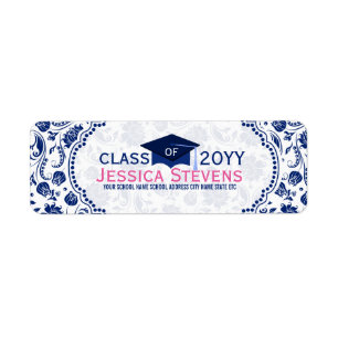 Royal Blue & White Floral Damasks & Blue Grad Hat