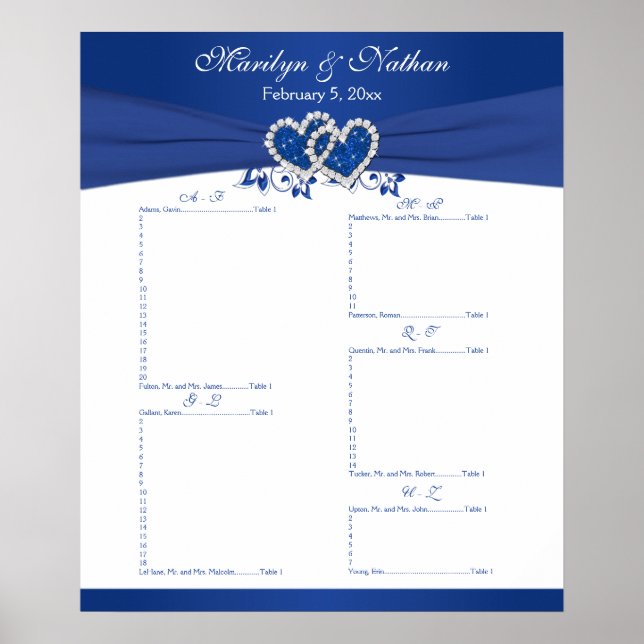 Royal Blue, White Floral Empfang Seekarte 2 Poster (Vorne)
