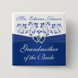 Royal Blue White Floral Großmutter der Braut Button