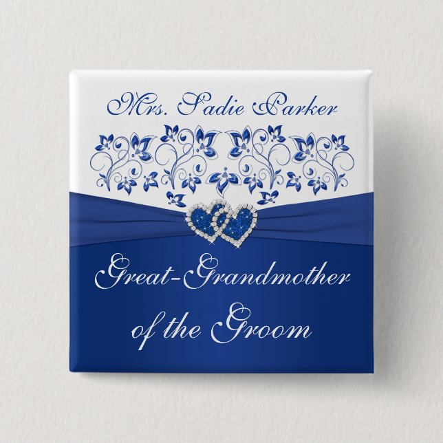 Royal Blue White Floral Großmutter of the Groom Button (Vorderseite)