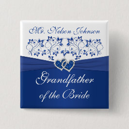 Royal Blue White Floral Großvater der Braut Button