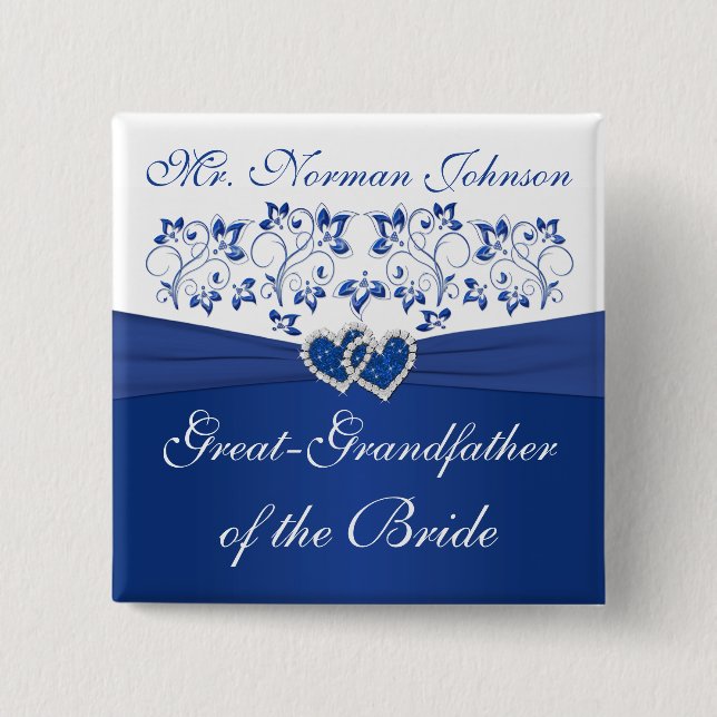 Royal Blue White Floral Großvater der Braut Button (Vorderseite)