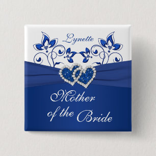 Royal Blue, White Floral Mother of the Bride Butto Button