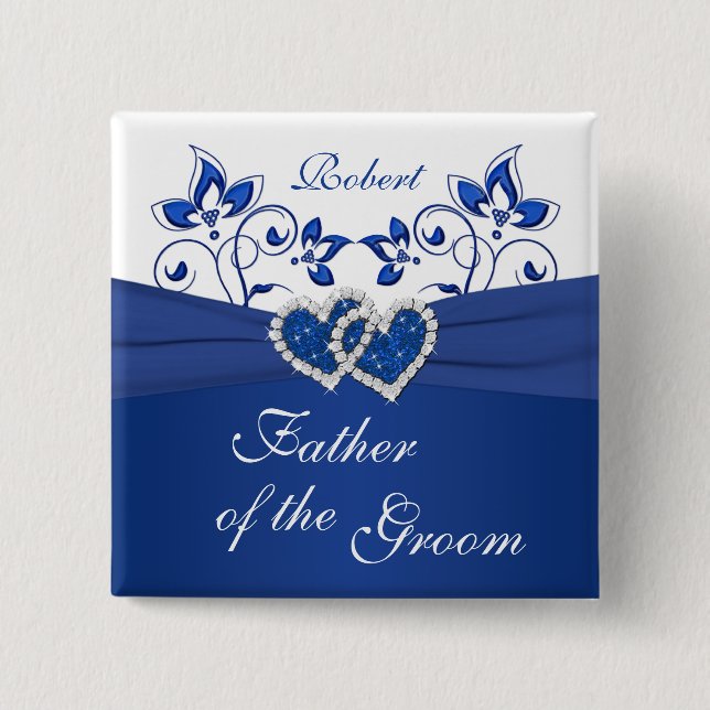 Royal Blue, White Floral Vater des Groom-Buttons Button (Vorderseite)