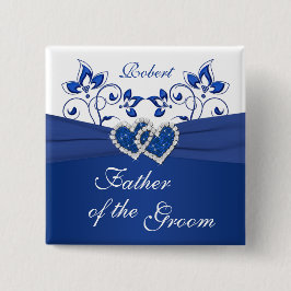 Royal Blue, White Floral Vater des Groom-Buttons Button