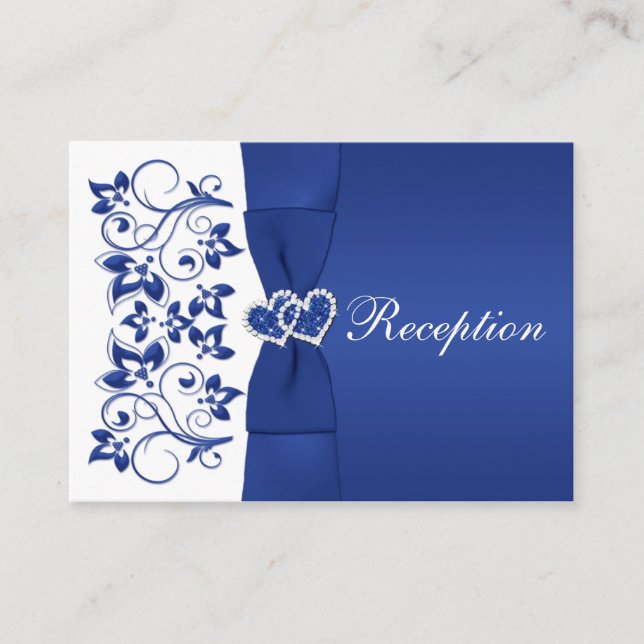 Royal Blue, White Floral Wedding Card Begleitkarte (Vorderseite)
