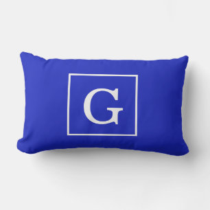 Royal Blue White Gerahmt Initial Monogram Lendenkissen