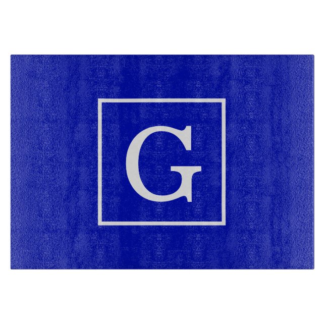 Royal Blue White Gerahmt Initial Monogram Schneidebrett (Vorderseite)