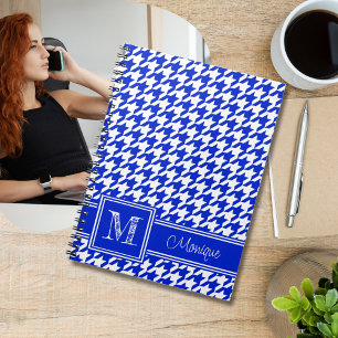 Royal Blue White Hahnentrittmuster   Modernes Mono Notizblock