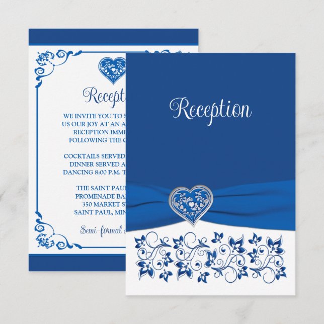 Royal Blue, White Heart Liebe Empfang Card RSVP Karte (Vorne/Hinten)