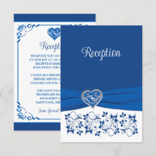 Royal Blue, White Heart Liebe Empfang Card RSVP Karte
