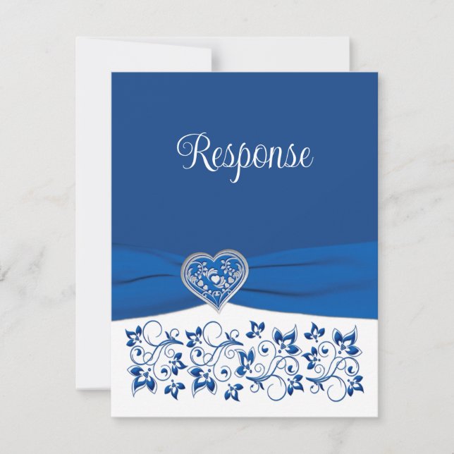 Royal Blue, White Heart Liebe Wedding RSVP Card (Vorderseite)