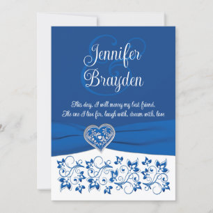 Royal Blue, White Heart of Love Faire-part de mari