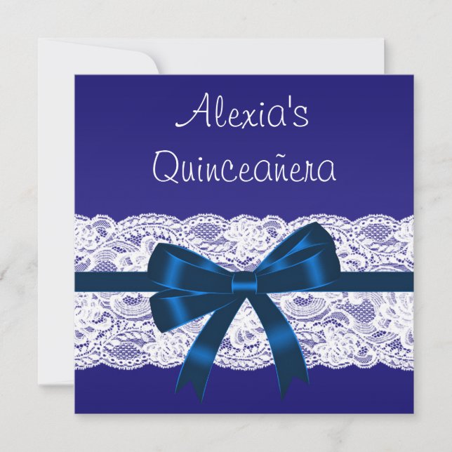 Royal Blue White Lace Quinceanera Einladung (Vorderseite)