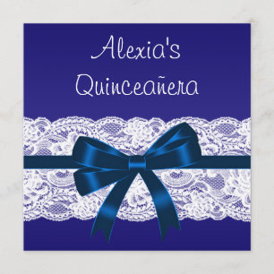 Royal Blue White Lace Quinceanera Einladung
