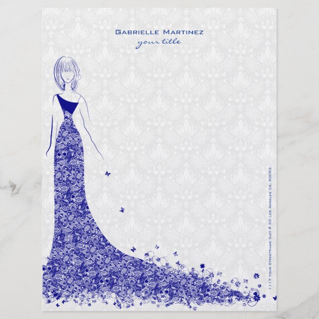 Royal Blue & White Lace Wedding Dress Floral Lace Briefkopf (Vorderseite)