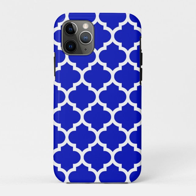 Royal Blue White marokkanische Quatrefolienmuster  Case-Mate iPhone Hülle (Rückseite)