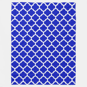 Royal Blue White marokkanische Quatrefolienmuster Fleecedecke