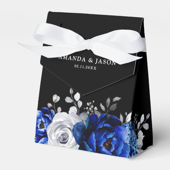 Royal Blue White Metallic Floral Wedding Fa Geschenkschachtel (Vorderseite)