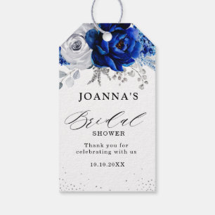 Royal Blue White Metallic Silver Floral Wedding Geschenkanhänger