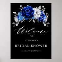 Royal Blue White Silver Brautparty Welcome Post