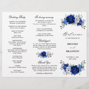 Royal Blue White Silver Dreifach Hochzeitsprogramm