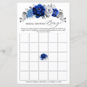 Royal Blue White Silver Floral Brautparty Bingo