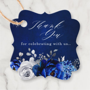 Royal Blue White Silver Floral Vielen Dank für Ihr Geschenkanhänger
