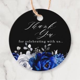 Royal Blue White Silver Floral Vielen Dank für Ihr Geschenkanhänger