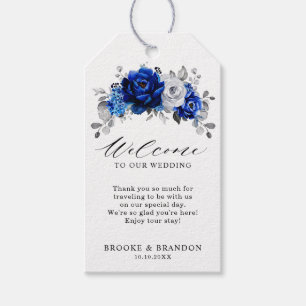 Royal Blue White Silver Metallic Begrüßung Geschenkanhänger