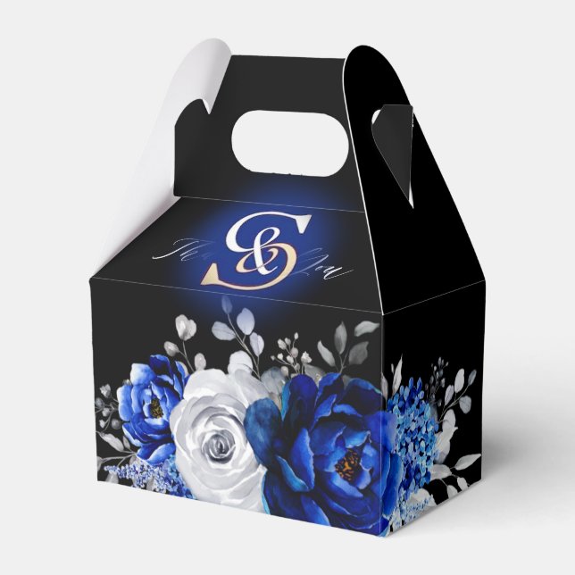 Royal Blue White Silver Metallic Brautparty Fav Geschenkschachtel (Vorderseite)