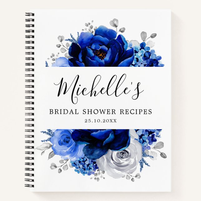 Royal Blue White Silver Metallic Brautparty Notizbuch (Vorderseite)